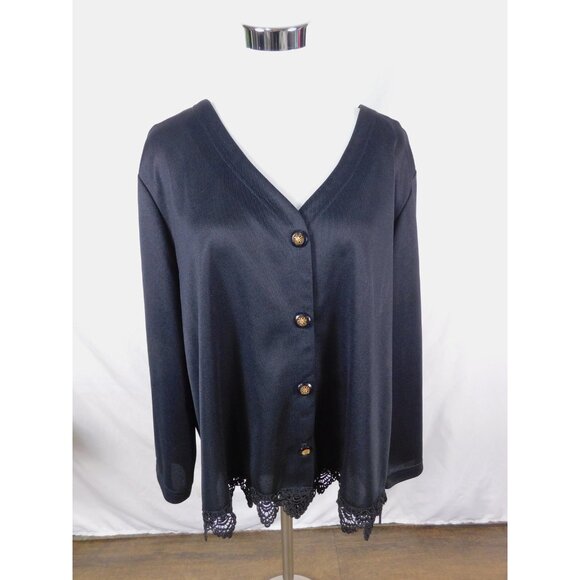 Roaman's Cardigan Womens Black Lace Hem Button Front Long Sleeve Made in USA - Picture 4 of 11